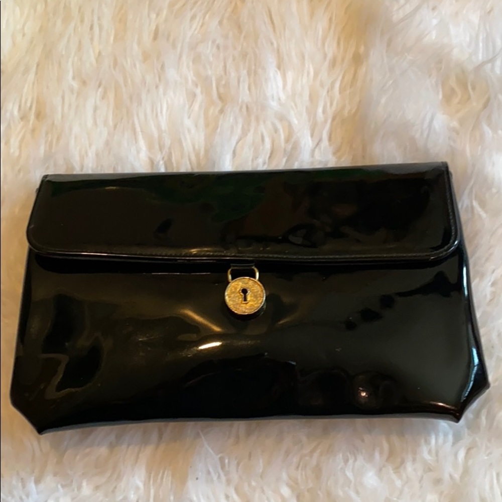 Vintage Bobbie Jerome Black Clutch w/ Gold Keyhole